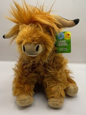 Living Nature NWT Highland Cow Stuffy Plush 8.5 in Tall x 8.5 in Long